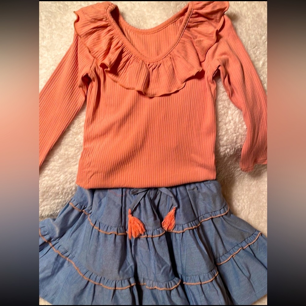 NWT Cheeky Plum Toddler
Ruffled Top & Skirt
Set- Size 2T